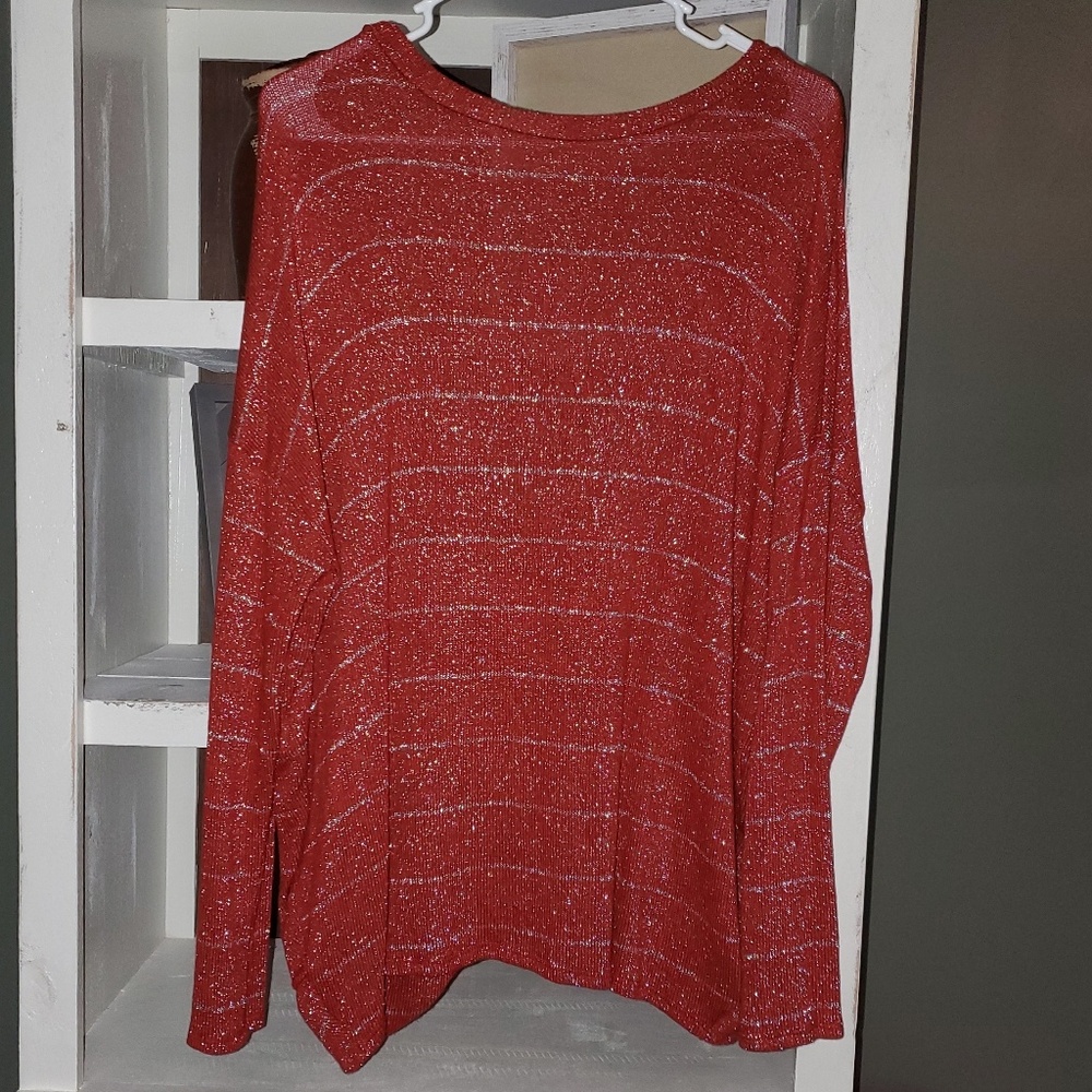 Red and Silver Striped Shimmer Sweater